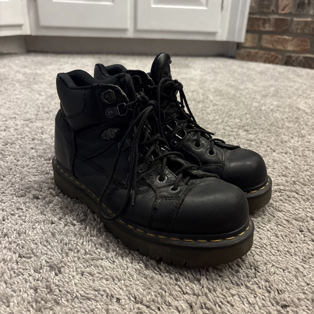 Dr Marten Mens Black Leather Motorcycle Combat Boots 10963 Vintage 90s M 8 / W 9